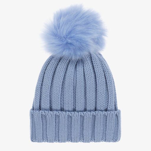 Catya-Girls Woolly Blue Pom-Pom Hat | Childrensalon Outlet