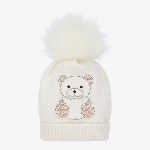 Catya-Ivory Merino Wool Pom-Pom Hat | Childrensalon Outlet