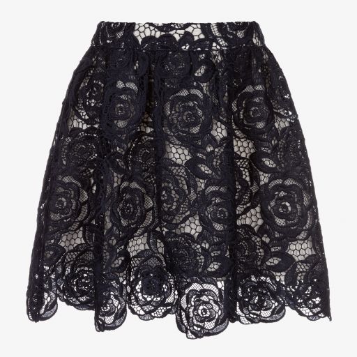 Charabia-Blue Embroidered Lace Skirt  | Childrensalon Outlet