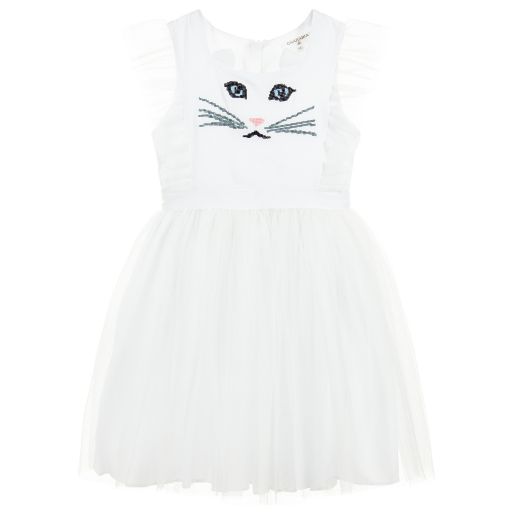 Charabia-Cat Face Tulle & Cotton Dress | Childrensalon Outlet