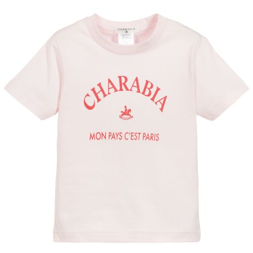 Charabia-Girls Pink Cotton Logo T-Shirt | Childrensalon Outlet