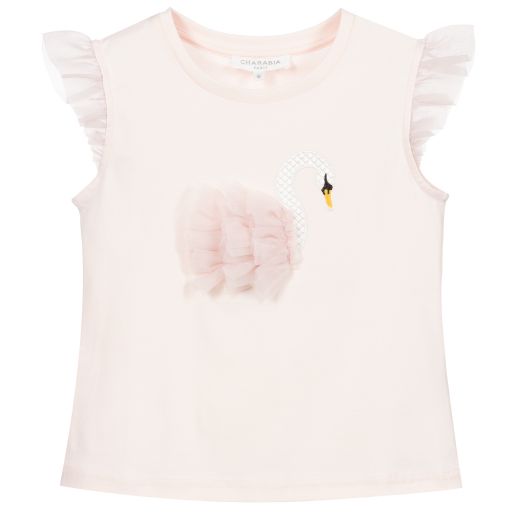 Charabia-T-shirt rose en coton Fille | Childrensalon Outlet