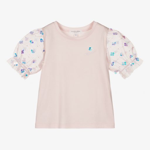Charabia-T-shirt rose en coton Fille | Childrensalon Outlet