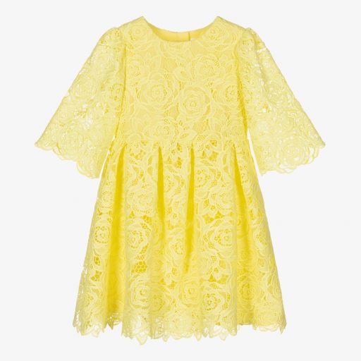 Charabia-Girls Yellow Lace Dress  | Childrensalon Outlet