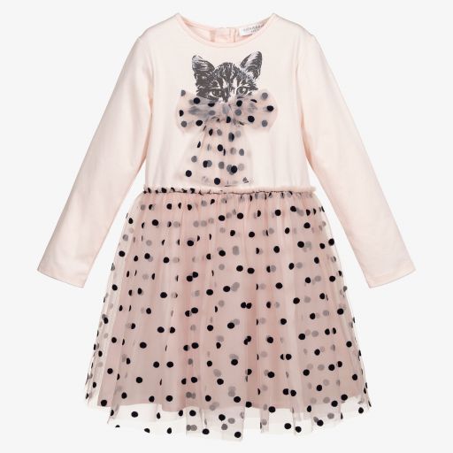 Charabia-Pink Tulle Polka Dot Dress | Childrensalon Outlet