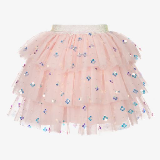 Charabia-Pink Tulle Sequinned Skirt  | Childrensalon Outlet