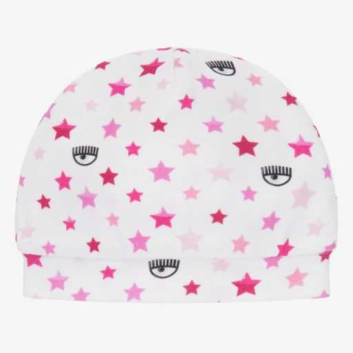 Chiara Ferragni Kids-Weiße Babymütze mit Augen- und Sterndesign (M) | Childrensalon Outlet