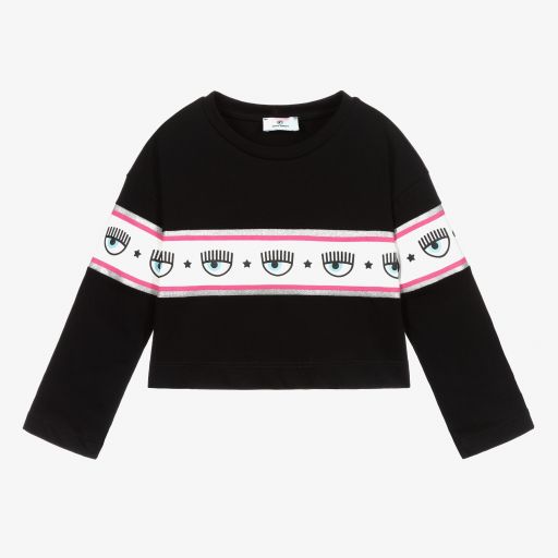 Chiara Ferragni Kids-Black Logo Cotton Cropped Top | Childrensalon Outlet