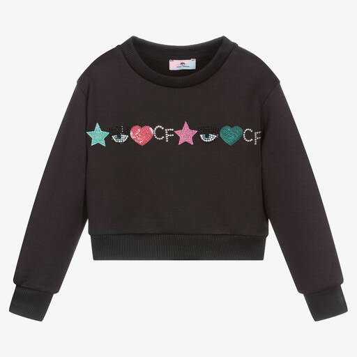 Chiara Ferragni Kids-Girls Black Cropped Logo Sweatshirt | Childrensalon Outlet