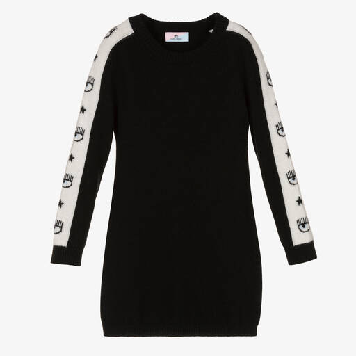 Chiara Ferragni Kids-Черное трикотажное платье для девочек | Childrensalon Outlet