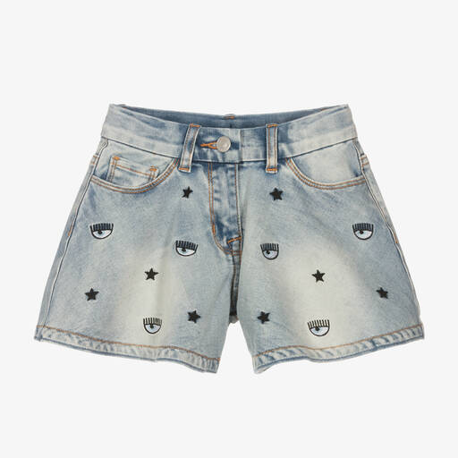 Chiara Ferragni Kids-Blaue Jeans-Shorts mit Stickerei | Childrensalon Outlet