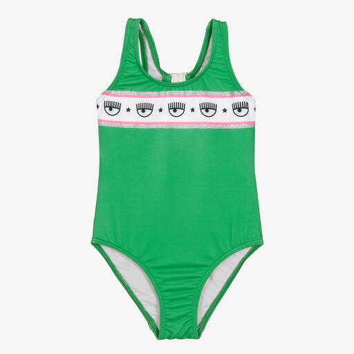 Chiara Ferragni Kids-Girls Green Logomania Swimsuit | Childrensalon Outlet
