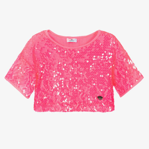 Chiara Ferragni Kids-Girls Neon Pink Sequin Tulle Crop Top | Childrensalon Outlet