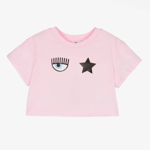 Chiara Ferragni Kids-Розовая хлопковая футболка с глазом | Childrensalon Outlet