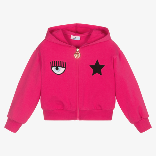 Chiara Ferragni Kids-Girls Pink Eyestar Zip-Up Top | Childrensalon Outlet