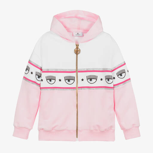 Chiara Ferragni Kids-Girls Pink Logo Cotton Zip-Up Hoodie | Childrensalon Outlet