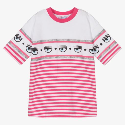 Chiara Ferragni Kids-Girls Pink Stripe Logo T-Shirt | Childrensalon Outlet