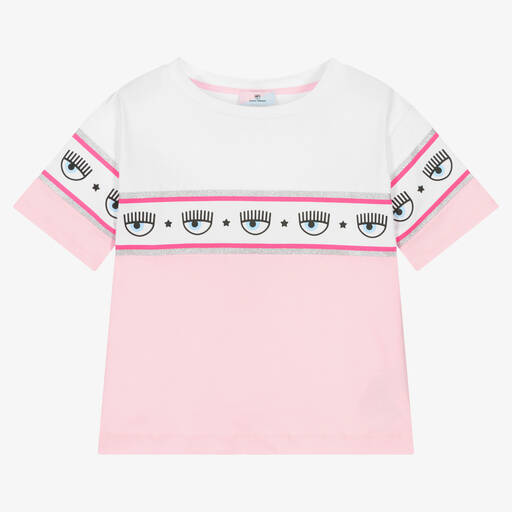 Chiara Ferragni Kids-T-Shirt in Rosa und Weiß | Childrensalon Outlet