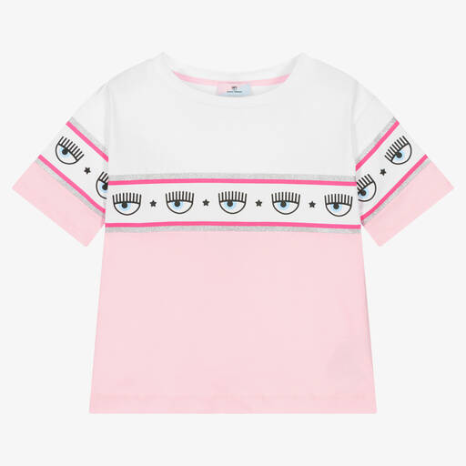 Chiara Ferragni Kids-Girls Pink & White Logo T-Shirt | Childrensalon Outlet