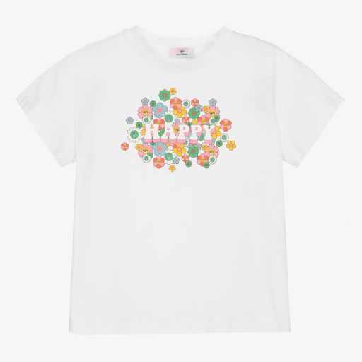 Chiara Ferragni Kids-Girls White Cotton T-Shirt | Childrensalon Outlet