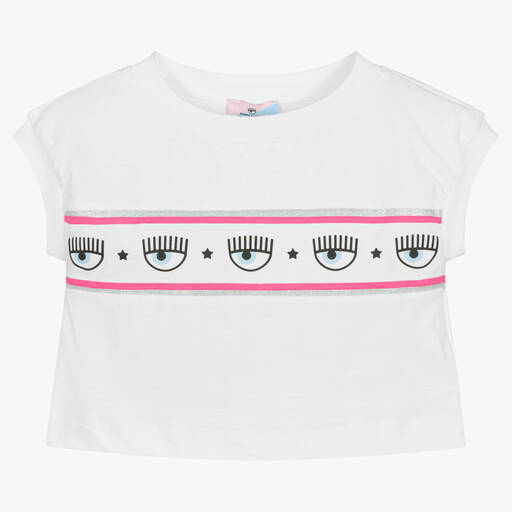 Chiara Ferragni Kids-Girls White Cropped Logo T-shirt | Childrensalon Outlet