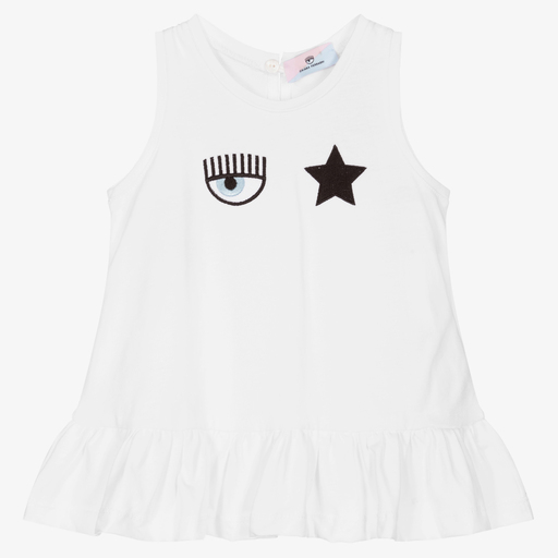 Chiara Ferragni Kids-Weiße Tunika mit Augen- und Sterndesign (M) | Childrensalon Outlet