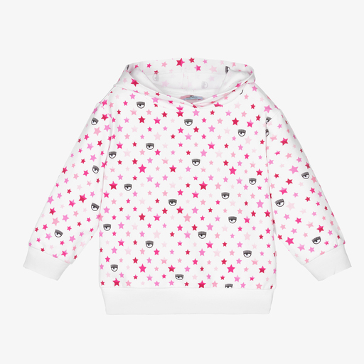 Chiara Ferragni Kids-توب هودي قطن جيرسي لون أبيض وزهري للبنات | Childrensalon Outlet