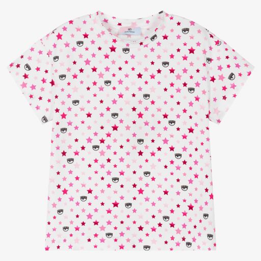 Chiara Ferragni Kids-T-Shirt in Weiß und Rosa (M) | Childrensalon Outlet