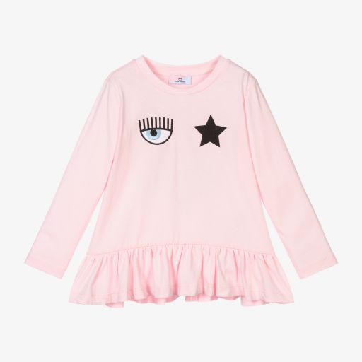 Chiara Ferragni Kids-توب قطن لون زهري فاتح للبنات | Childrensalon Outlet