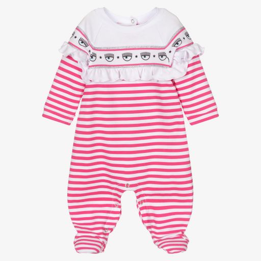 Chiara Ferragni Kids-Pink Stripe Logo Babygrow | Childrensalon Outlet
