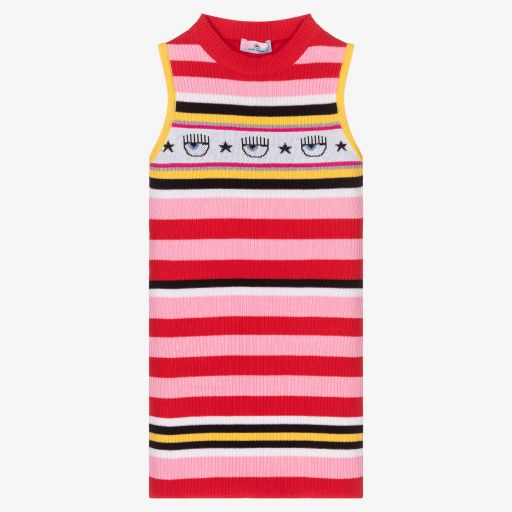 Chiara Ferragni Kids-Red & Pink Striped Logo Dress | Childrensalon Outlet