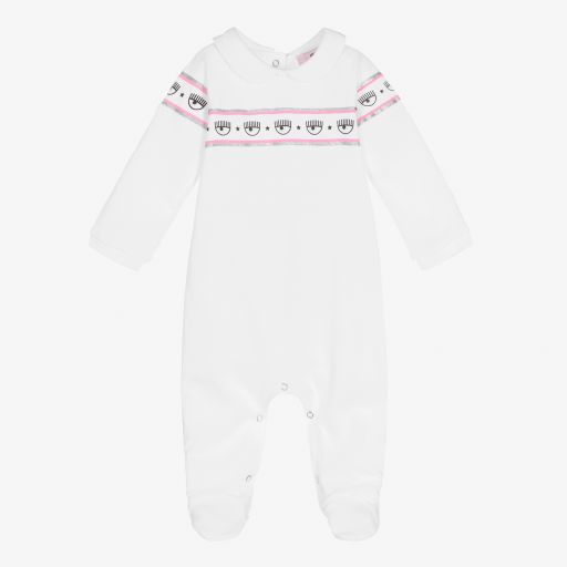 Chiara Ferragni Kids-White Cotton Logo Babygrow | Childrensalon Outlet