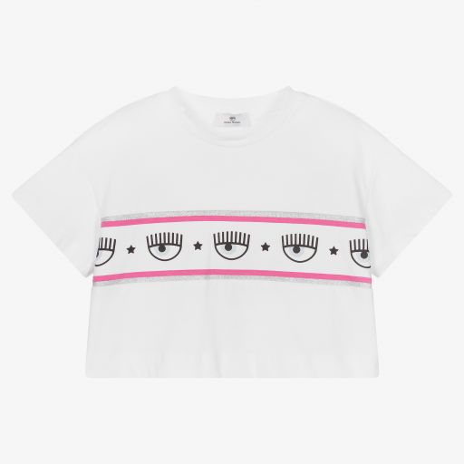 Chiara Ferragni Kids-White Logo Cropped T-Shirt | Childrensalon Outlet