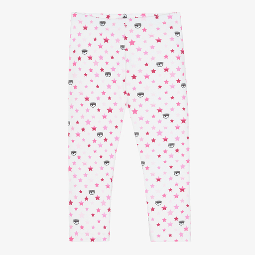 Chiara Ferragni Kids-ليغنغز قطن جيرسي لون أبيض وزهري للبنات | Childrensalon Outlet