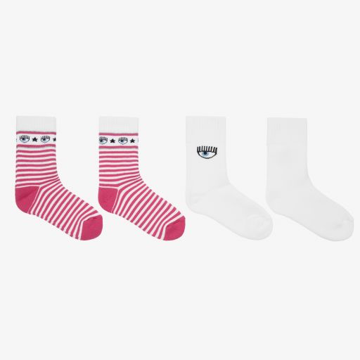 Chiara Ferragni Kids-White & Pink Socks (2 Pack) | Childrensalon Outlet