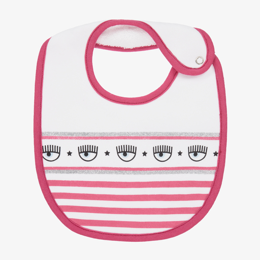 Chiara Ferragni Kids-White & Pink Stripe Logo Bib | Childrensalon Outlet