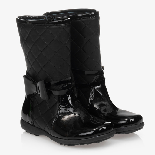 Children's Classics-Black Quilted Leather Boots  | Childrensalon Outlet