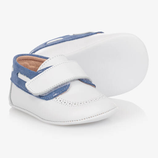 Children's Classics-Blue & White Leather Baby Shoes | Childrensalon Outlet