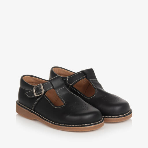 Children's Classics-Classic Black Leather T-Bar Shoes | Childrensalon Outlet
