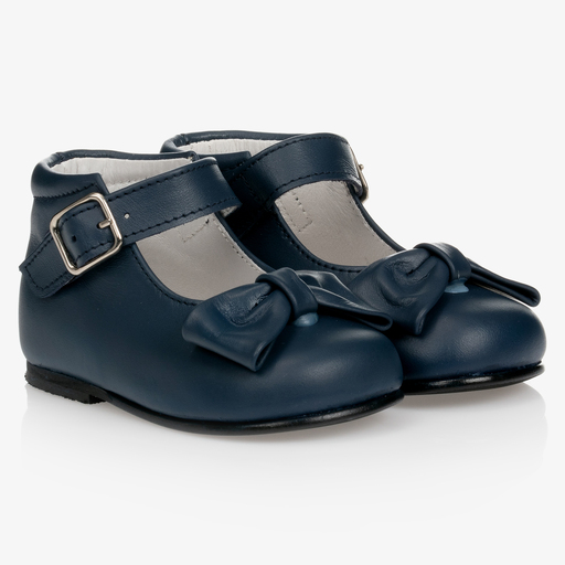 Children's Classics-Girls Blue Leather Bow Shoes | Childrensalon Outlet