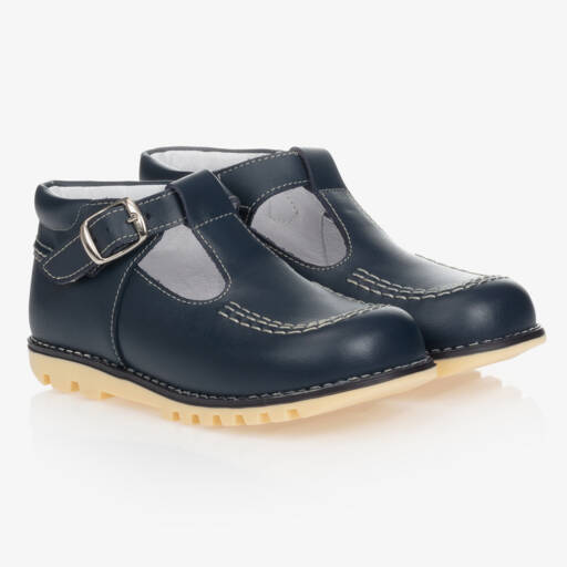 Children's Classics-Navy Blue Leather T-Bar Shoes | Childrensalon Outlet