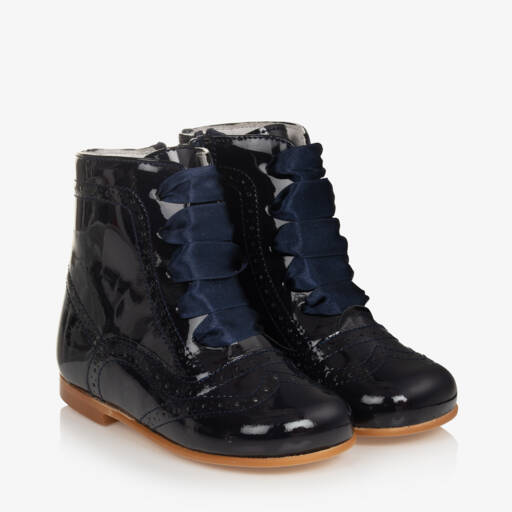 Children's Classics-Navy Blue Patent Leather Boots | Childrensalon Outlet