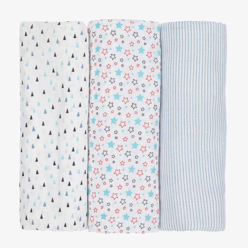 Childrensalon Essentials-Blue Organic Cotton Swaddles (3 Pack) | Childrensalon Outlet
