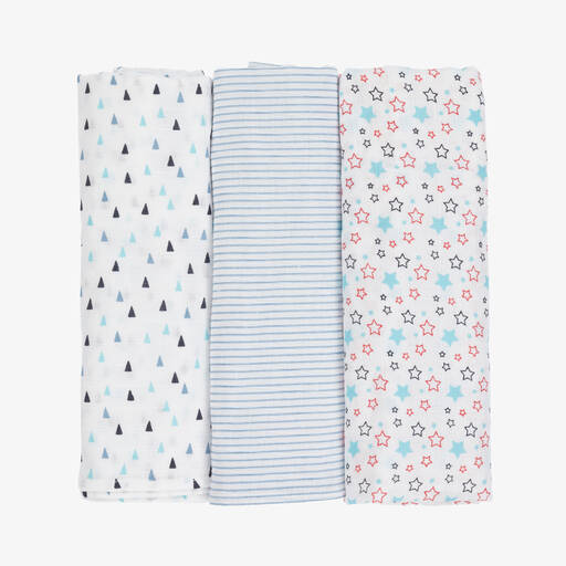 Childrensalon Essentials-Blue Organic Muslin Squares (3 Pack) | Childrensalon Outlet