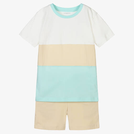 Childrensalon Essentials-Boys Beige Organic Cotton Shorts Set | Childrensalon Outlet