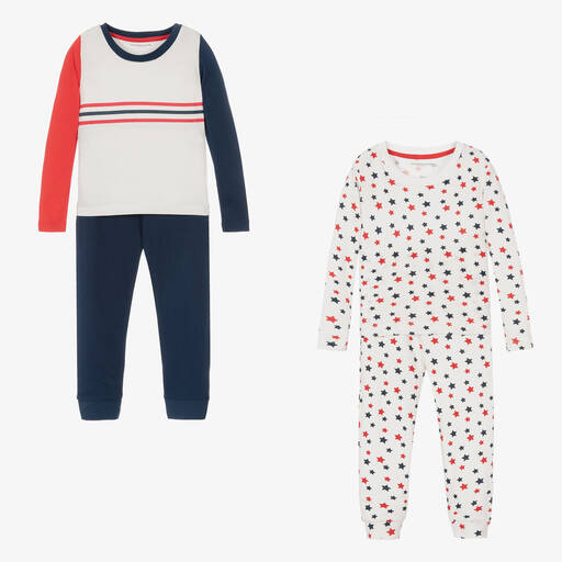 Childrensalon Essentials-Boys Ivory & Blue Organic Pyjamas (2 Pack) | Childrensalon Outlet