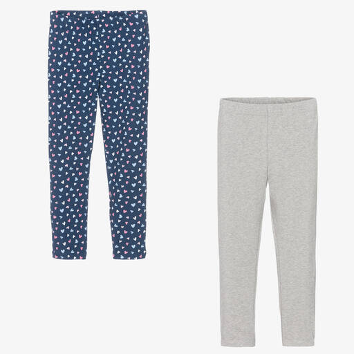 Childrensalon Essentials-Girls Blue & Grey Organic Leggings (2 Pack) | Childrensalon Outlet