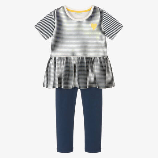 Childrensalon Essentials-Girls Blue Organic Cotton Leggings Set | Childrensalon Outlet