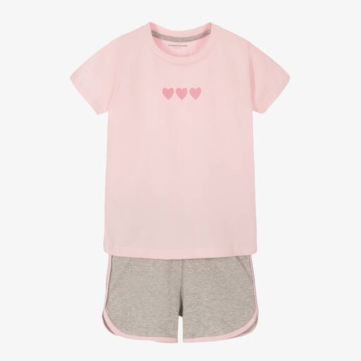 Childrensalon Essentials-Girls Pink & Grey Organic Cotton Shorts Set | Childrensalon Outlet