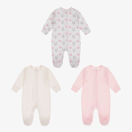 Childrensalon Essentials-Pink Organic Cotton Babygrows (3 Pack) | Childrensalon Outlet